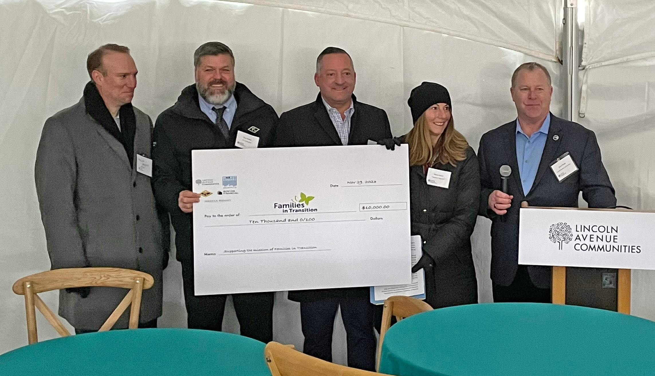 Donation to Families in Transition at the groundbreaking for the Residences at Chestnut affordable housing facility